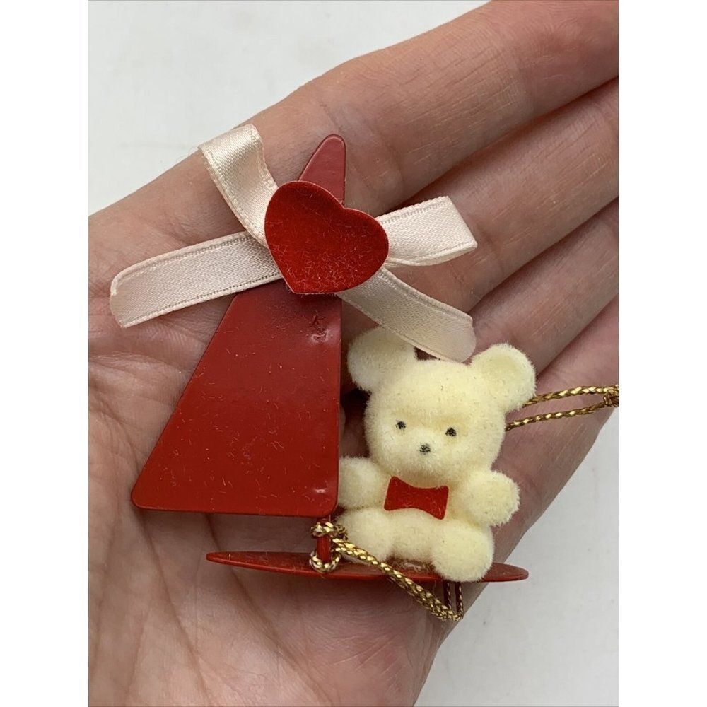 Vtg Flocked Bear Christmas Valentine Ornament